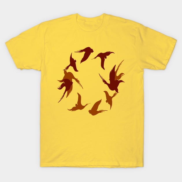 Swallows In Flight Stylized Silhouette Art Red Orange T-Shirt by taiche